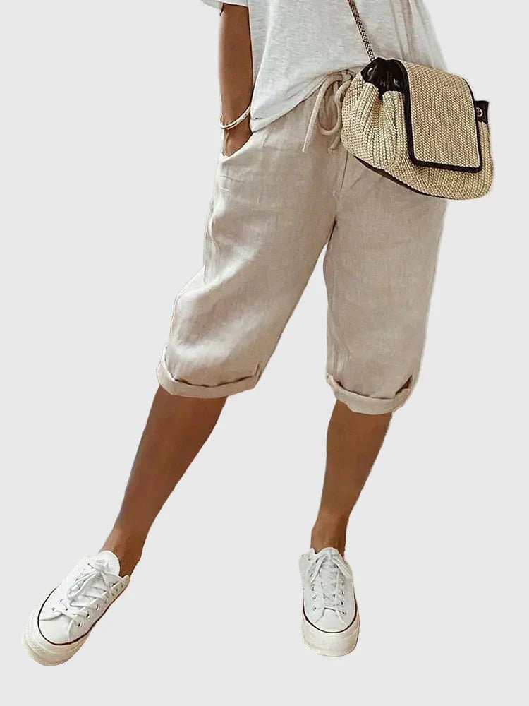 Women's Cropped Capri Trousers - Beige