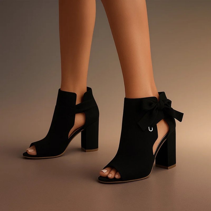 Women's Peep-Toe Faux Suede Booties - Black