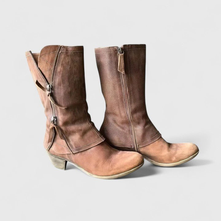 Women's Leather Slouch Ankle Boots - Brown