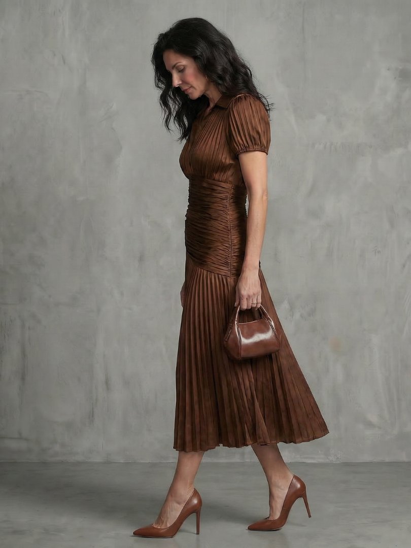 Women's Striped Satin Midi Dress