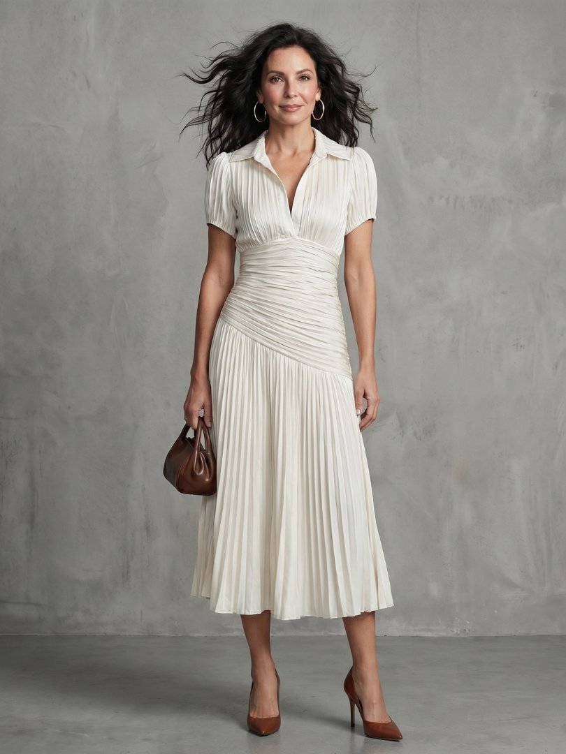 Women's Striped Satin Midi Dress - White