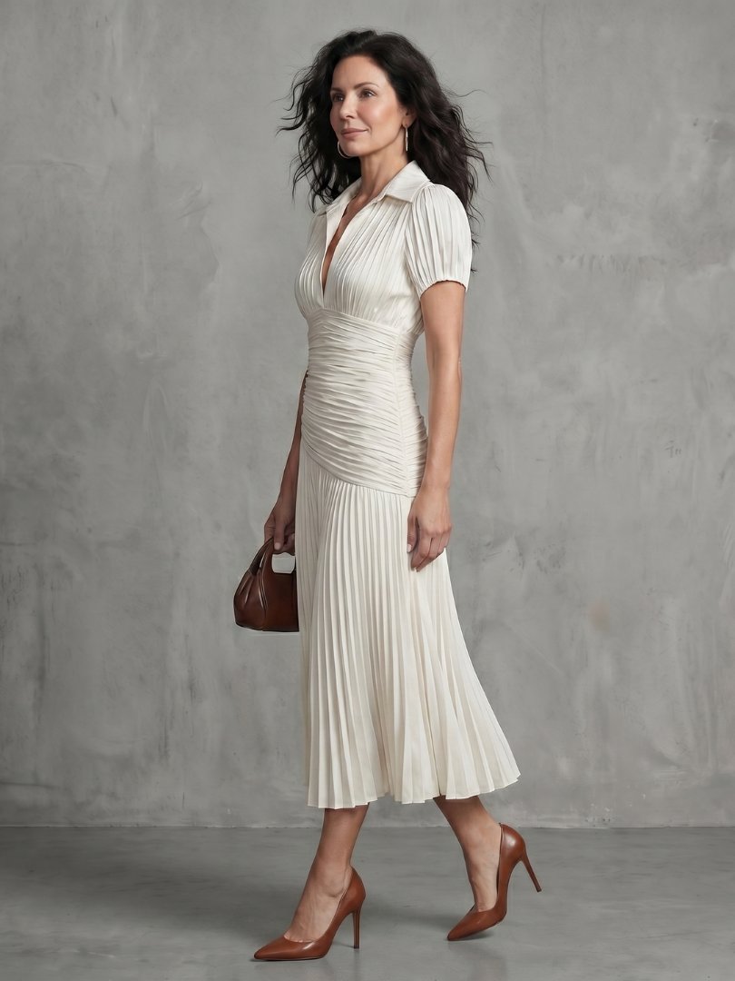Women's Striped Satin Midi Dress