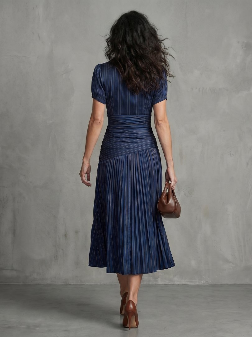 Women's Striped Satin Midi Dress