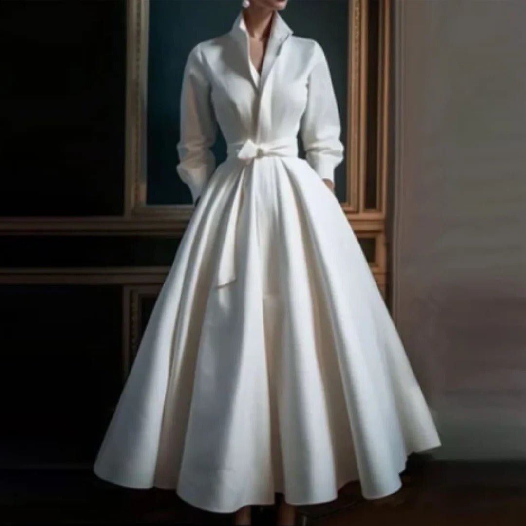 Women's Satin Midi Ball Gown - White
