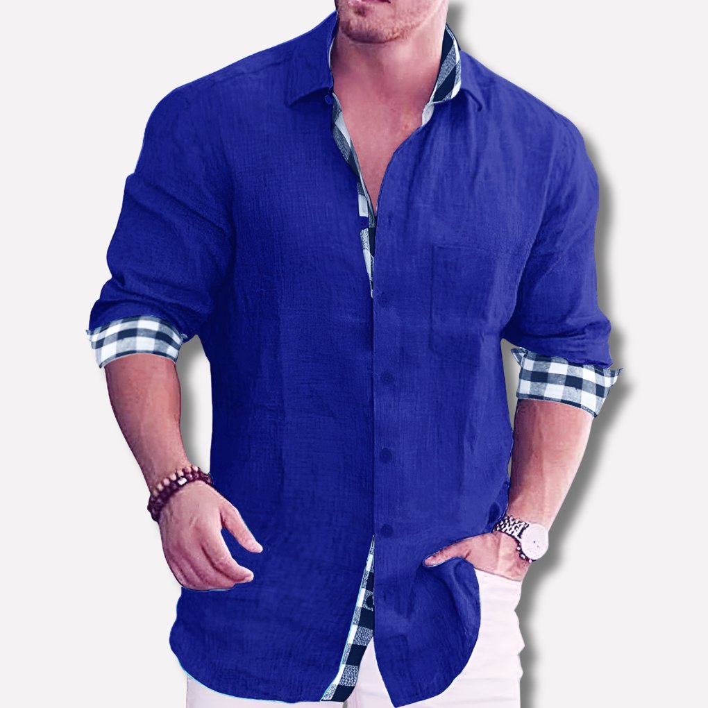 Men's Long-Sleeve Flannel Shirt - Dark Blue