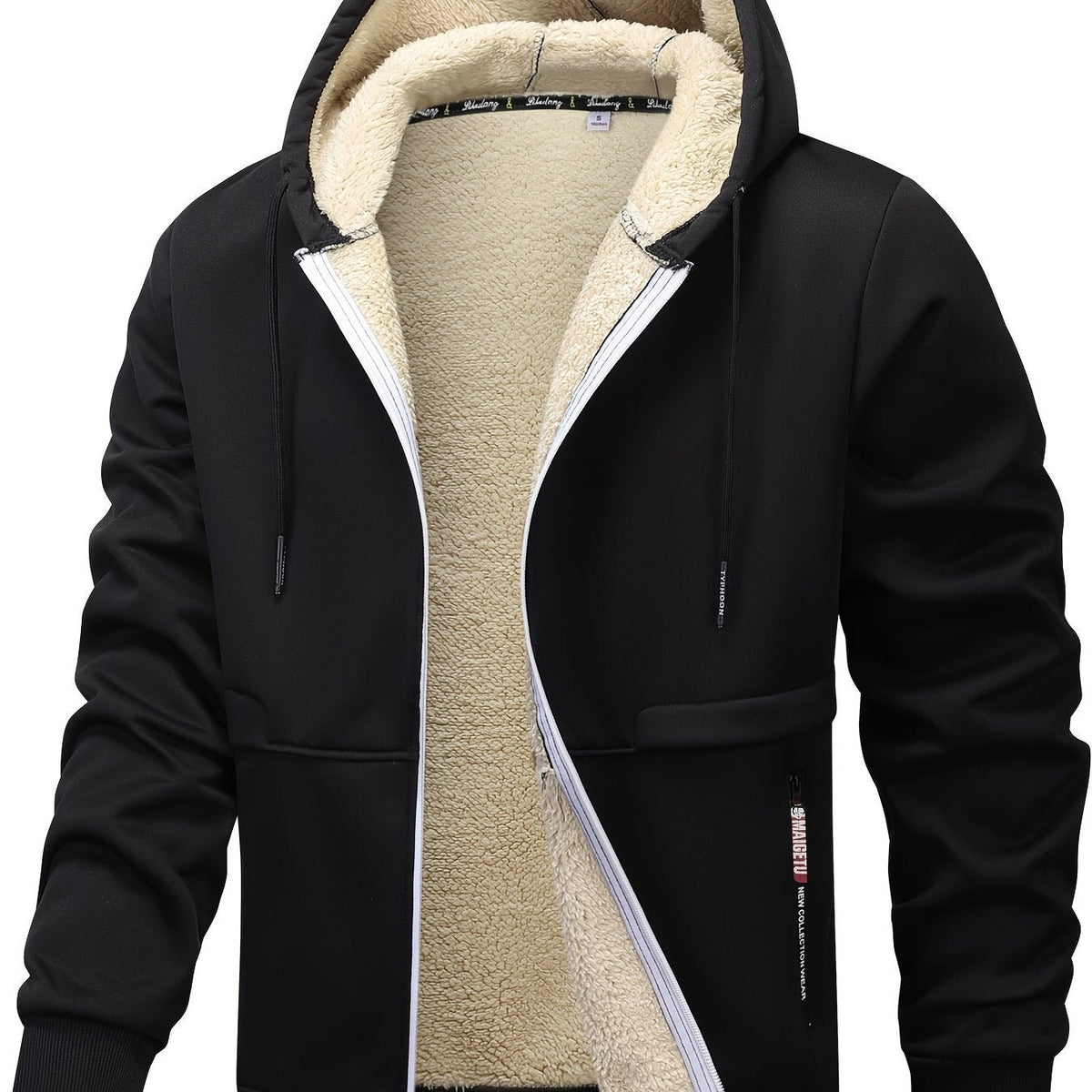 Men's Sherpa-Lined Zip Hoodie - Black