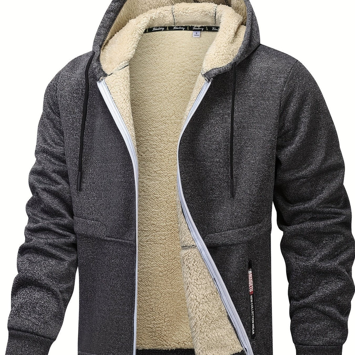 Men's Sherpa-Lined Zip Hoodie - Dark Grey