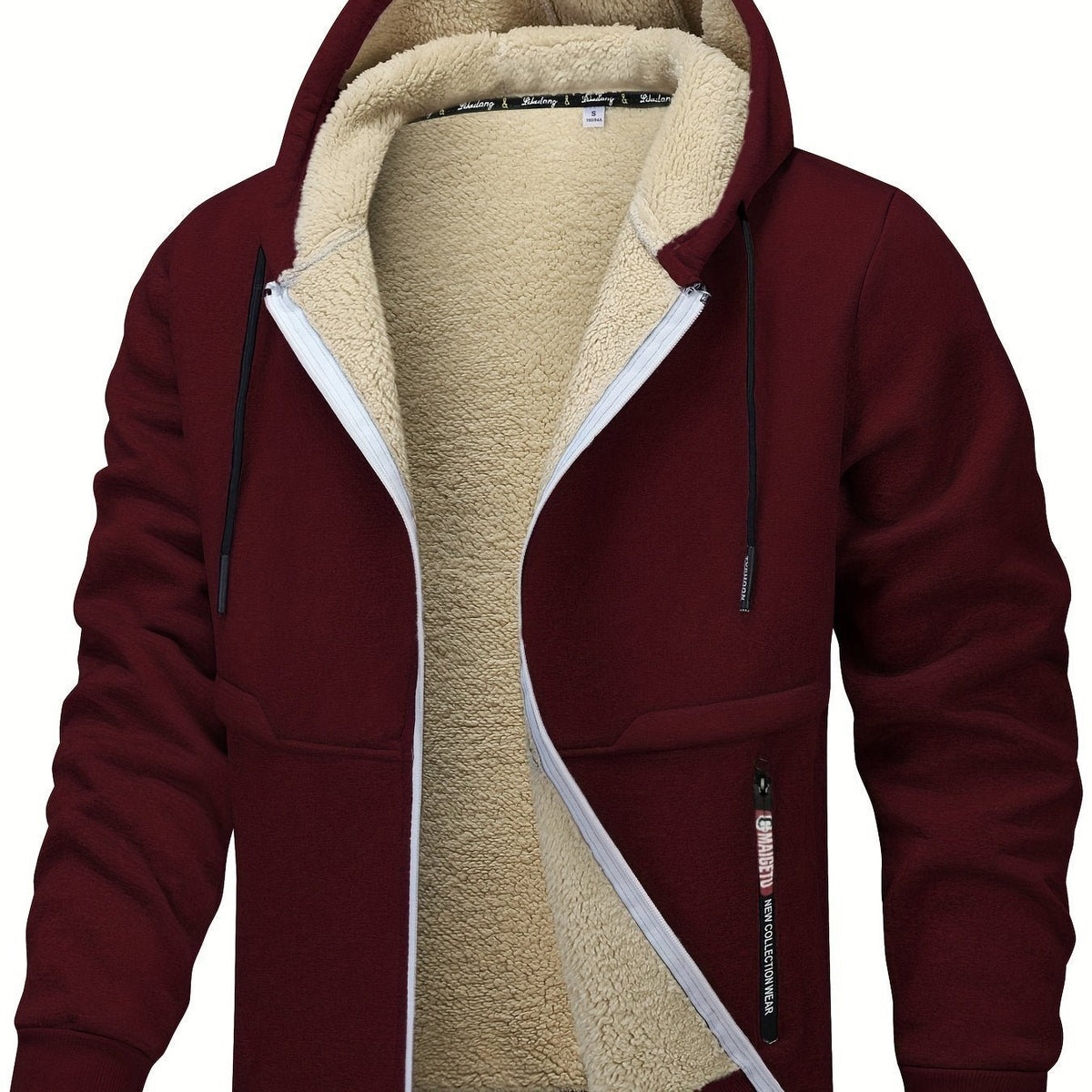 Men's Sherpa-Lined Zip Hoodie - Burgundy