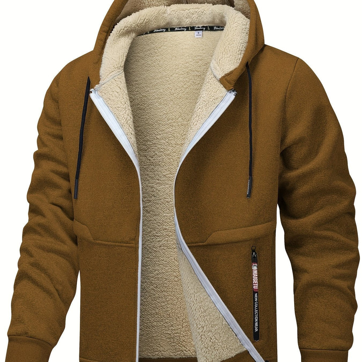 Men's Sherpa-Lined Zip Hoodie - Rust