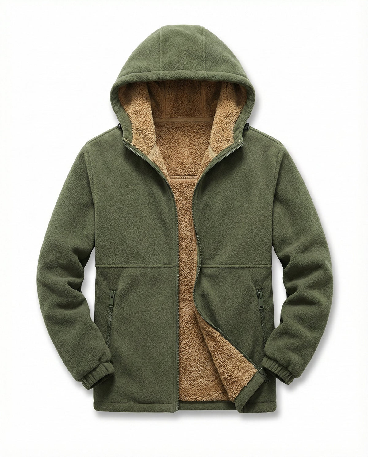 Men's Sherpa-Lined Hooded Fleece Jacket - Army Green