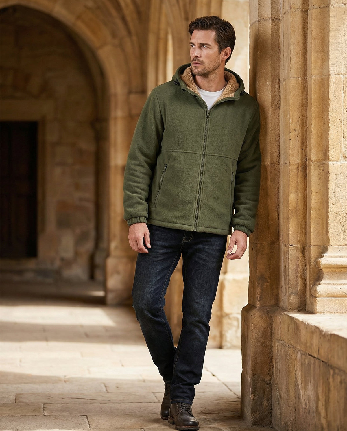 Men's Sherpa-Lined Hooded Fleece Jacket