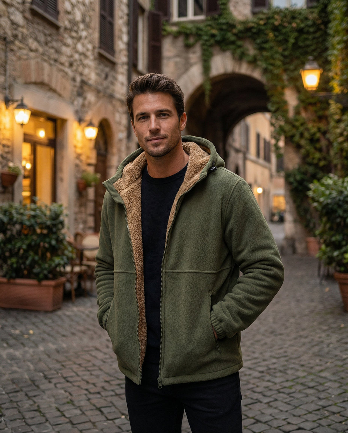 Men's Sherpa-Lined Hooded Fleece Jacket