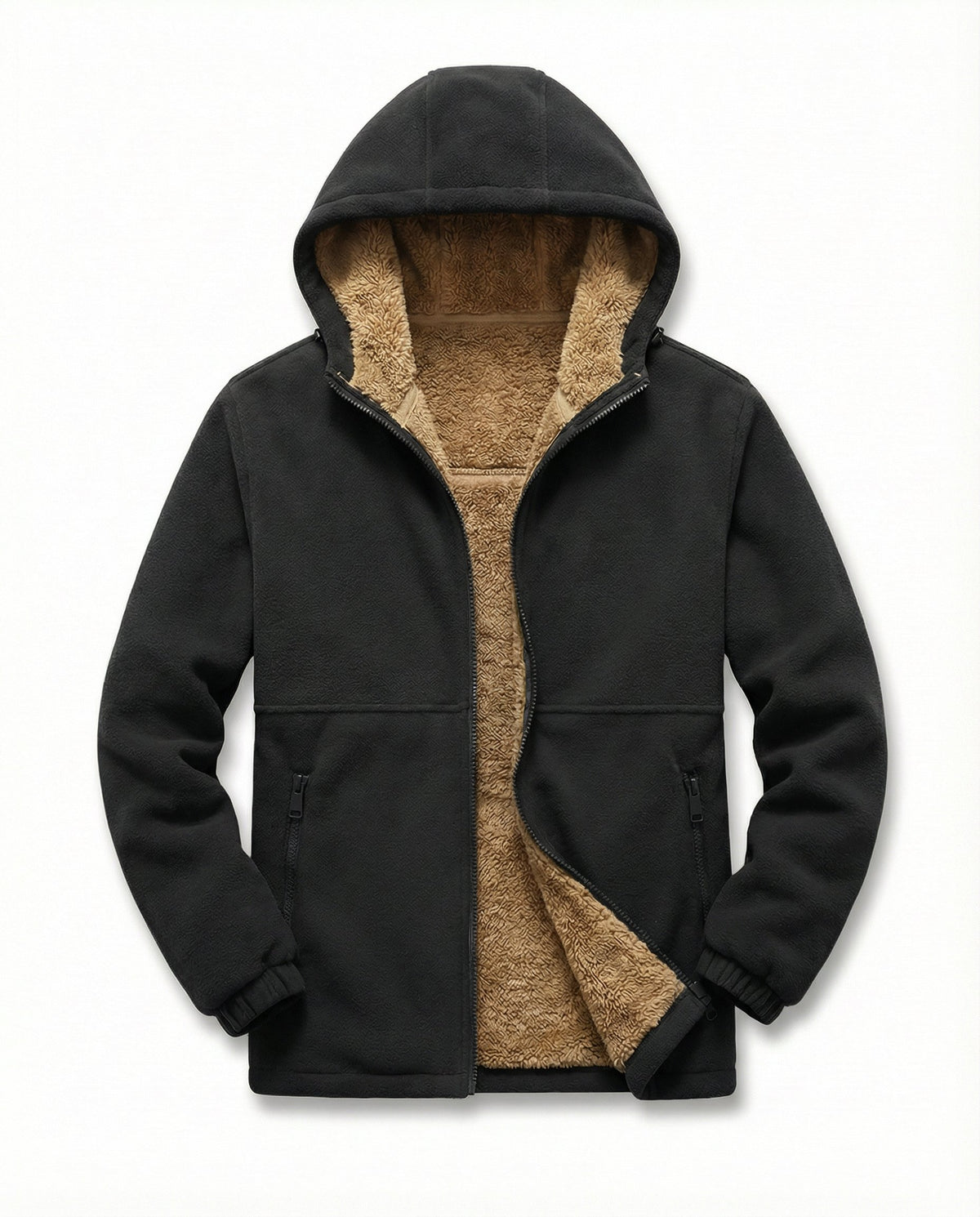 Men's Sherpa-Lined Hooded Fleece Jacket - Black