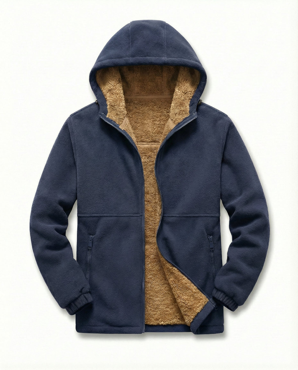 Men's Sherpa-Lined Hooded Fleece Jacket - Blue