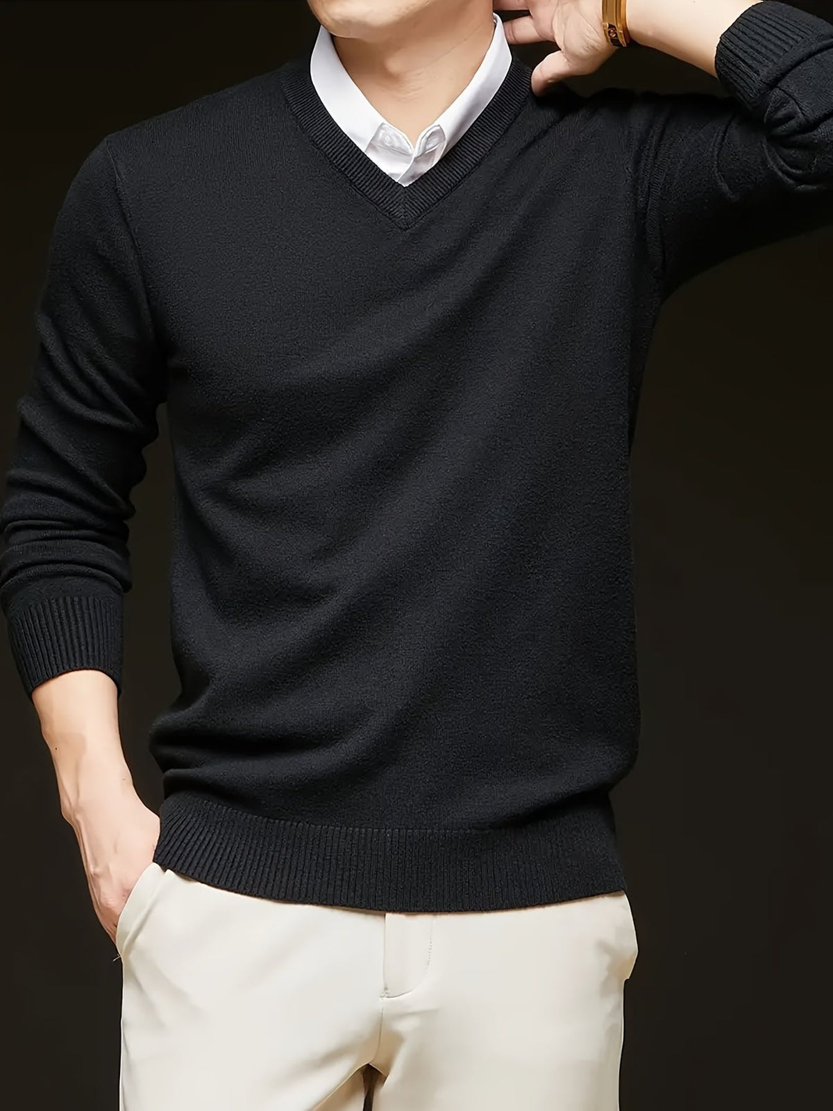 Men's Wool-Blend V-Neck Jumper