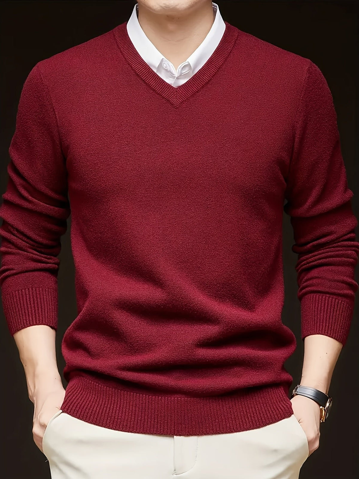 Men's Wool-Blend V-Neck Jumper