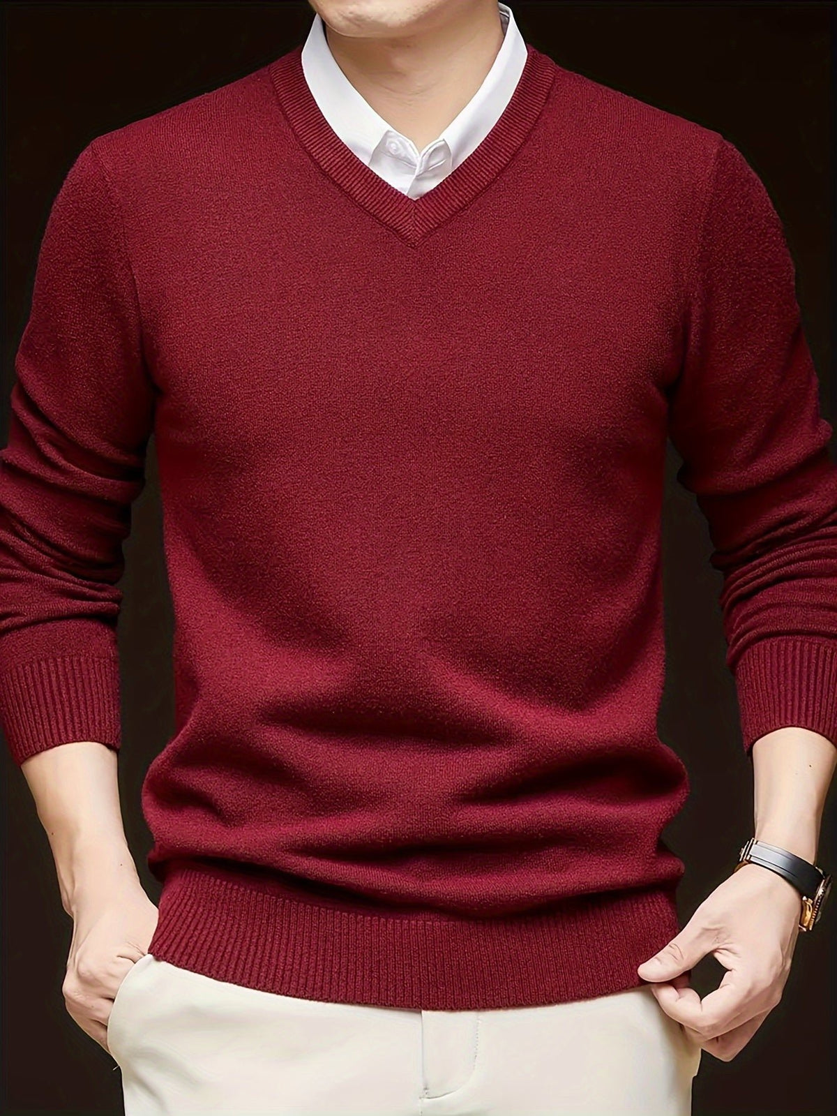 Men's Wool-Blend V-Neck Jumper