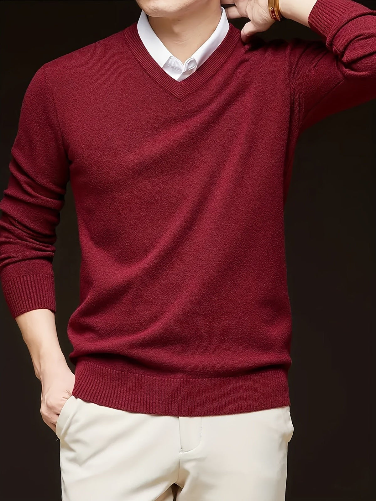 Men's Wool-Blend V-Neck Jumper
