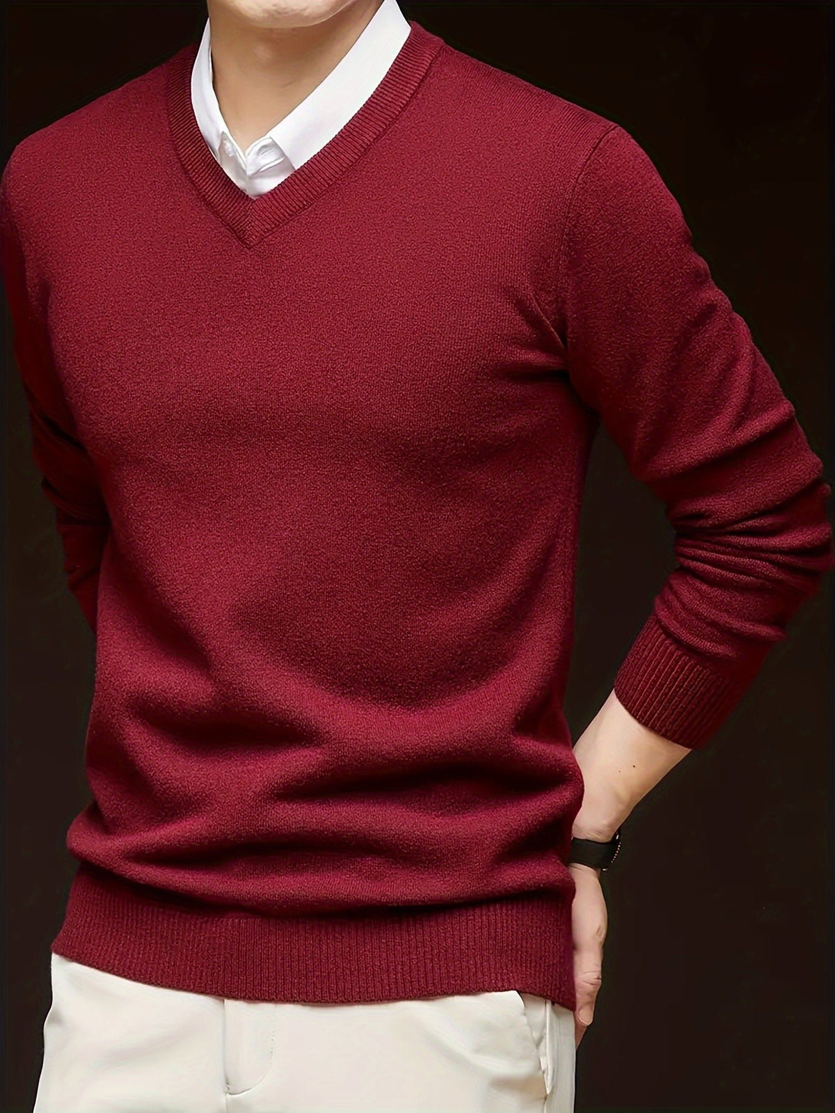 Men's Wool-Blend V-Neck Jumper