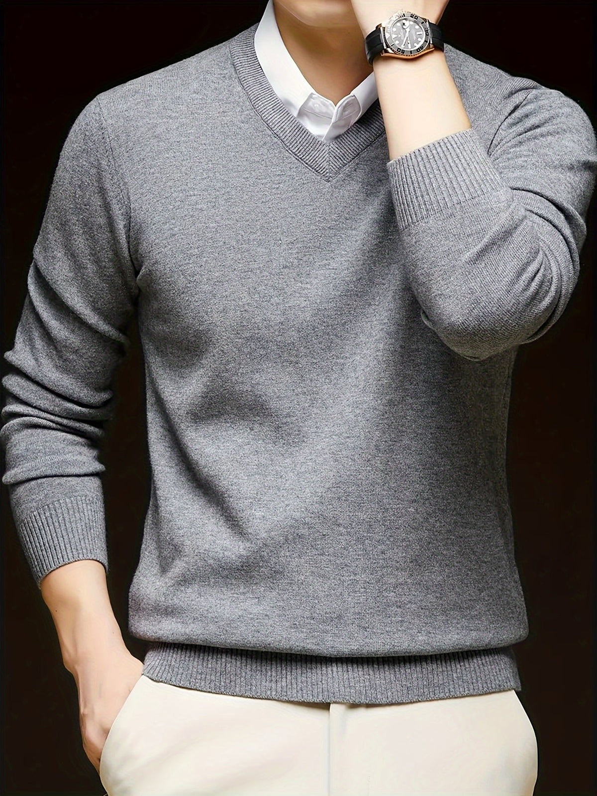 Men's Wool-Blend V-Neck Jumper