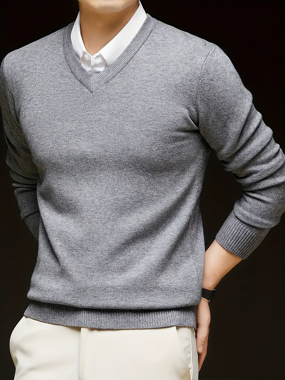 Men's Wool-Blend V-Neck Jumper