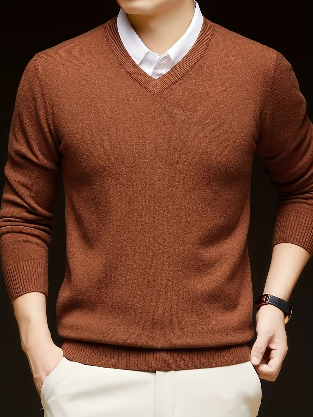Men's Wool-Blend V-Neck Jumper