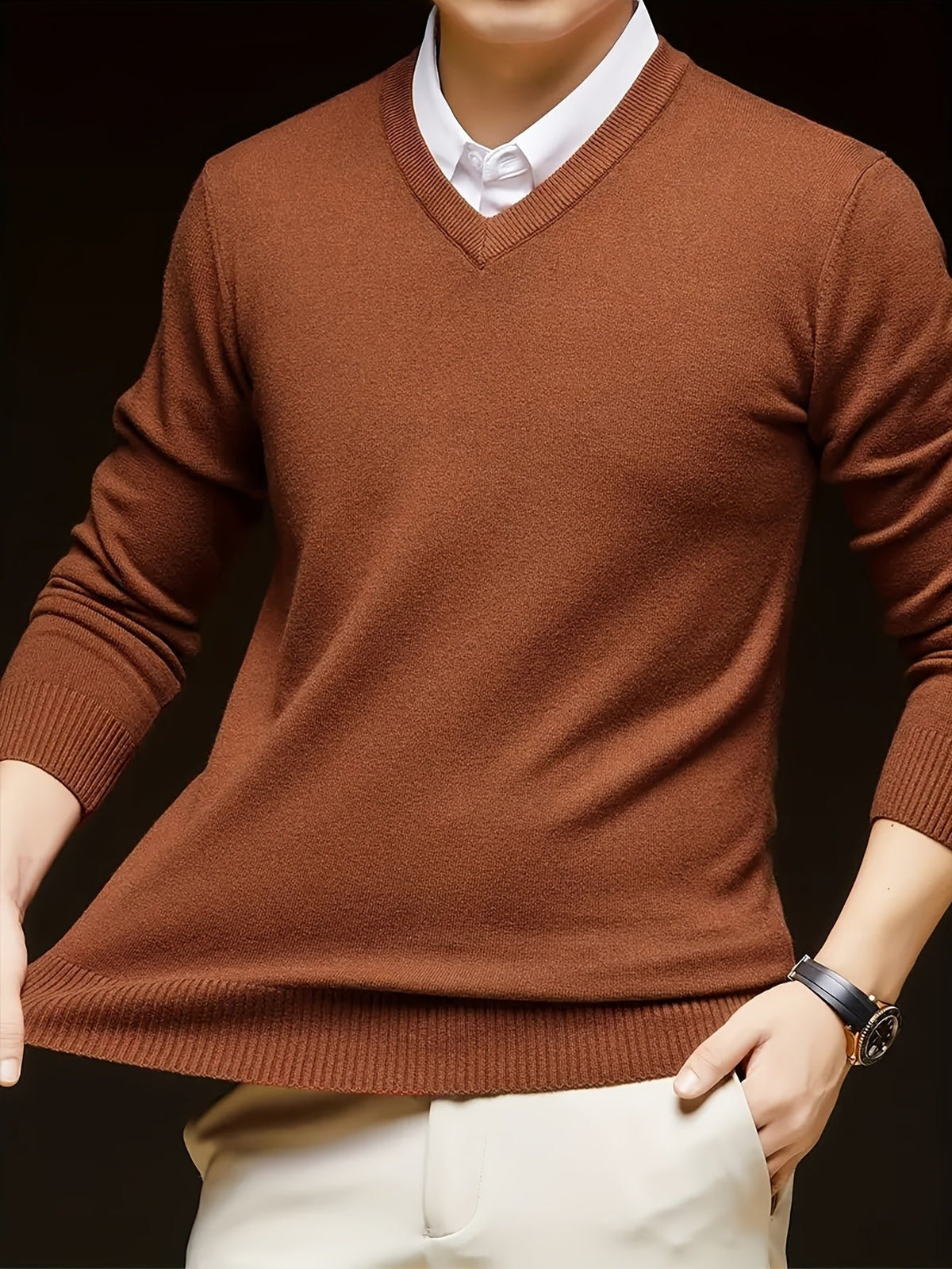 Men's Wool-Blend V-Neck Jumper