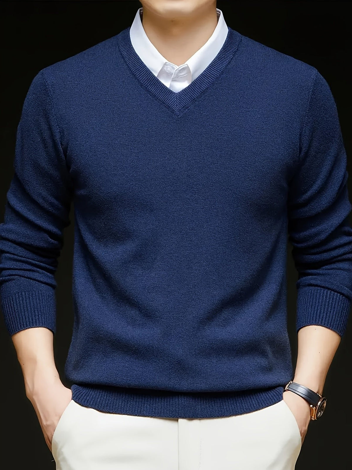 Men's Wool-Blend V-Neck Jumper