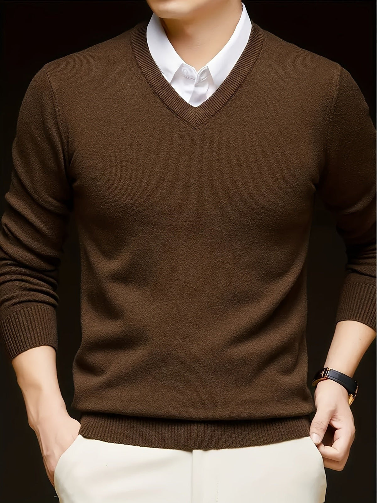Men's Wool-Blend V-Neck Jumper