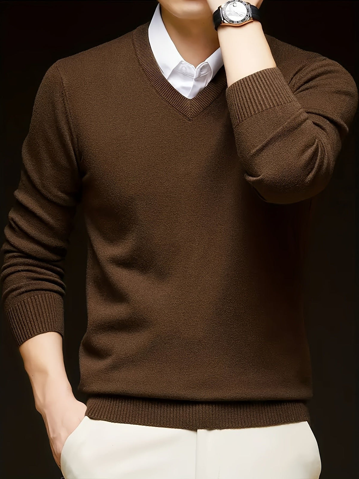 Men's Wool-Blend V-Neck Jumper