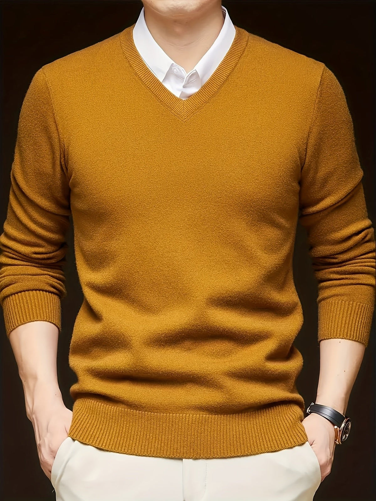 Men's Wool-Blend V-Neck Jumper