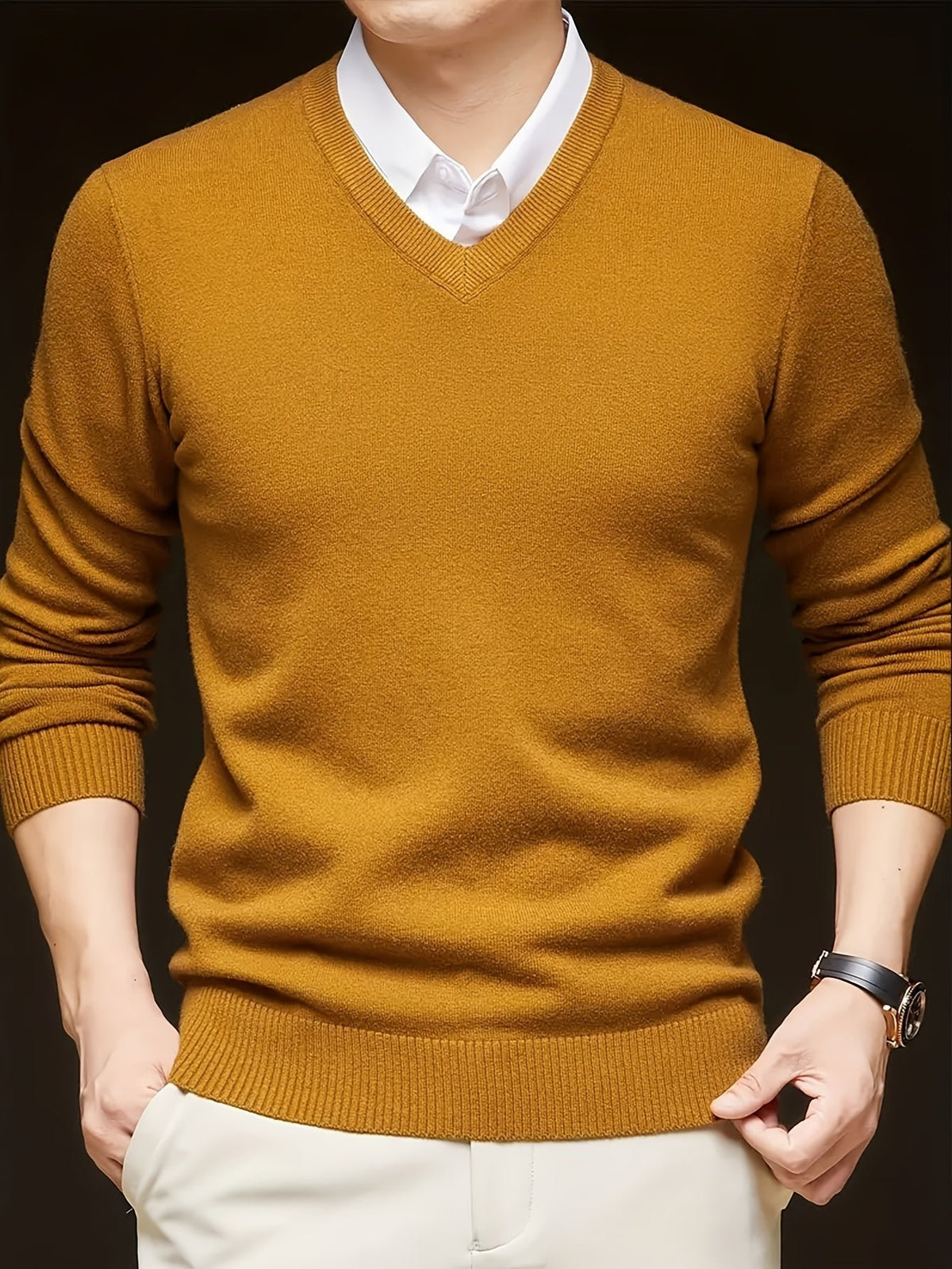 Men's Wool-Blend V-Neck Jumper