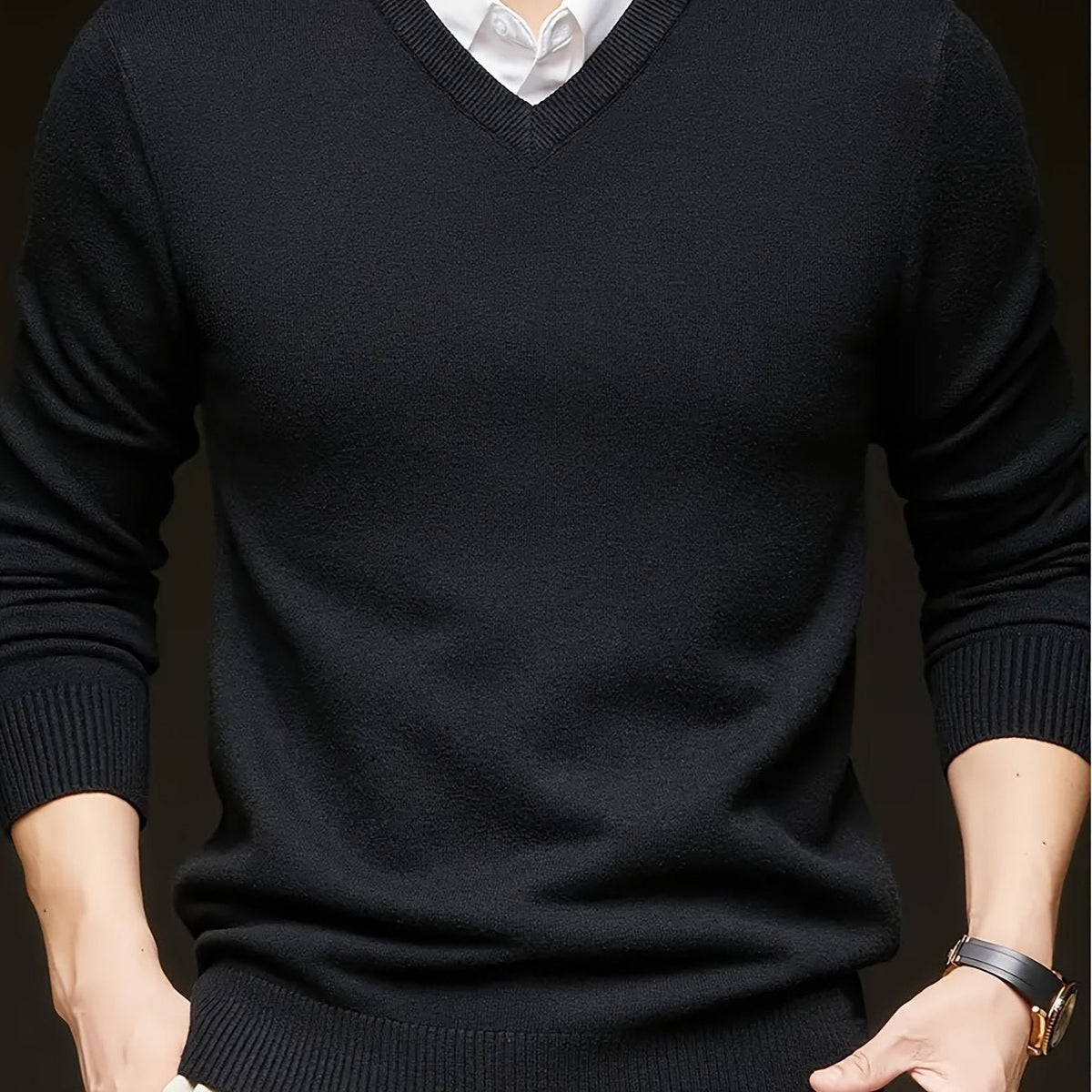 Men's Wool-Blend V-Neck Jumper - Black