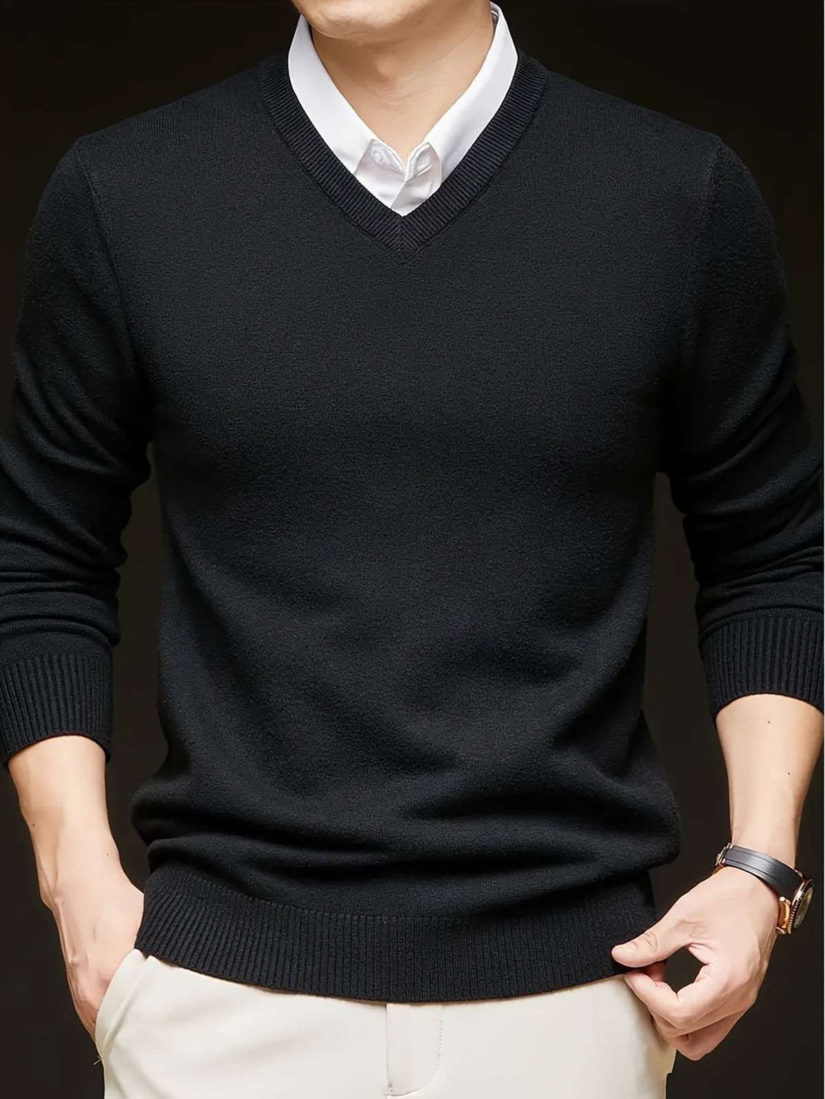 Men's Wool-Blend V-Neck Jumper