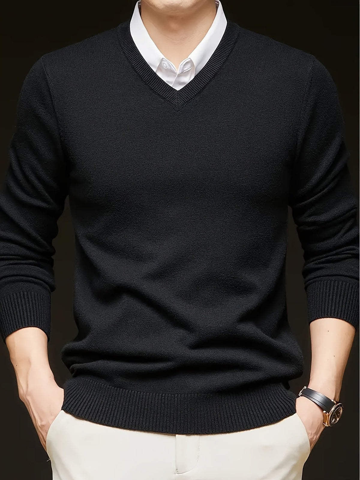 Men's Wool-Blend V-Neck Jumper