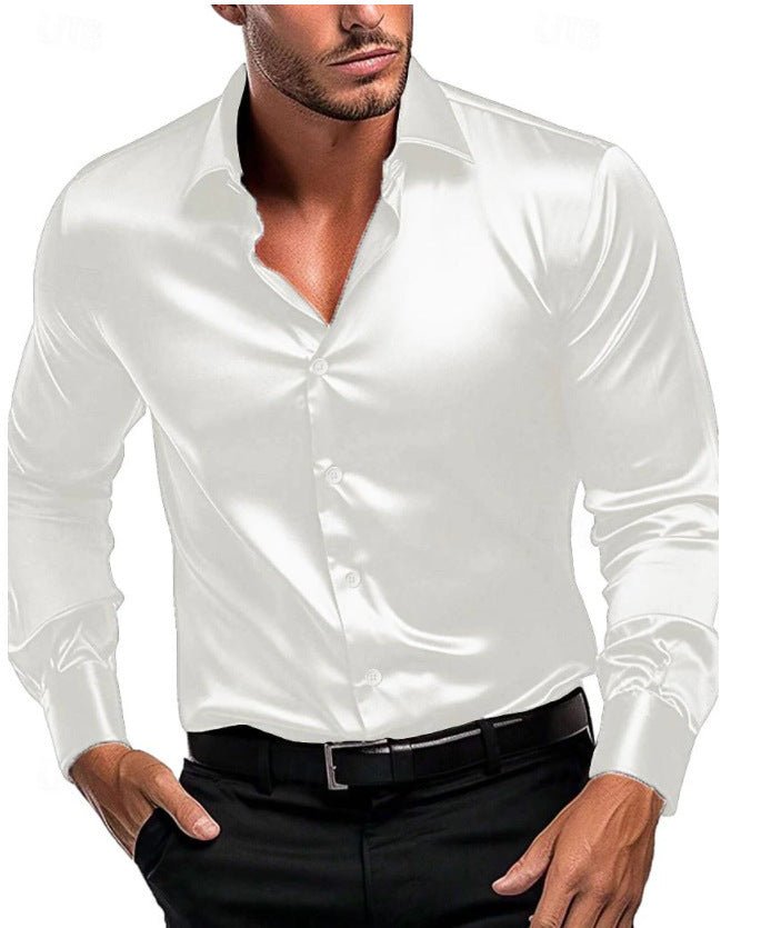 Men's Long Sleeve Slim Satin Dress Shirt - White