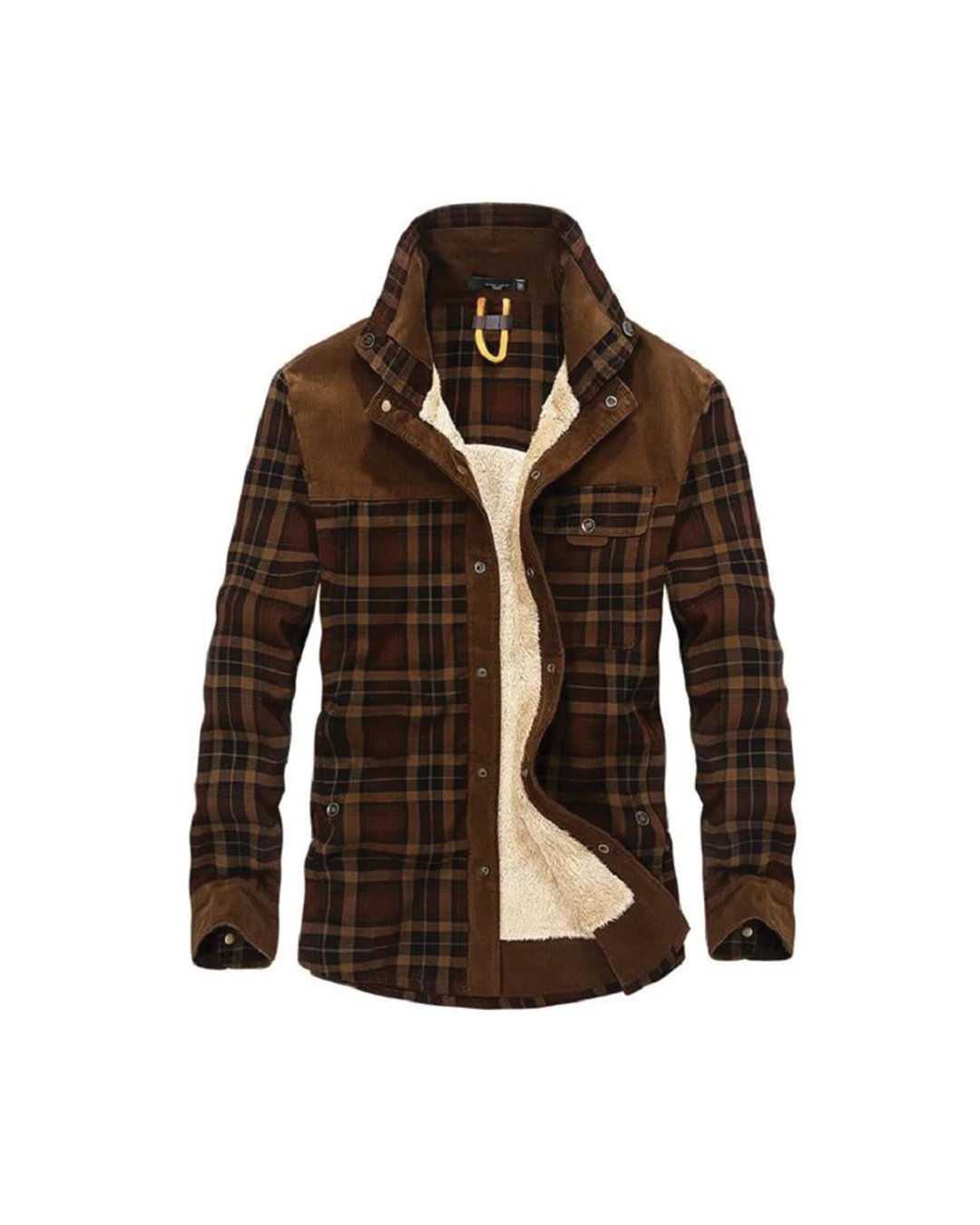 Men's Plaid Flannel Shirt Jacket - Brown