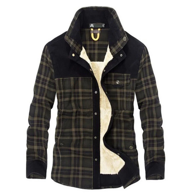 Men's Plaid Flannel Shirt Jacket - Army Green