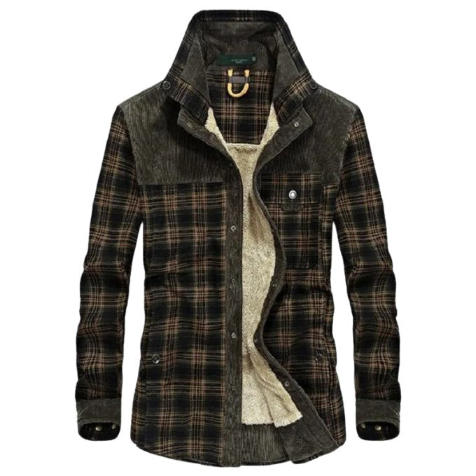 Men's Plaid Flannel Shirt Jacket - Dark Brown