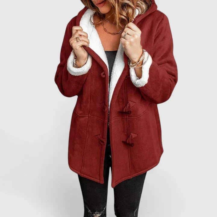 Women's Oversized Suede Duffle Winter Coat - Burgundy