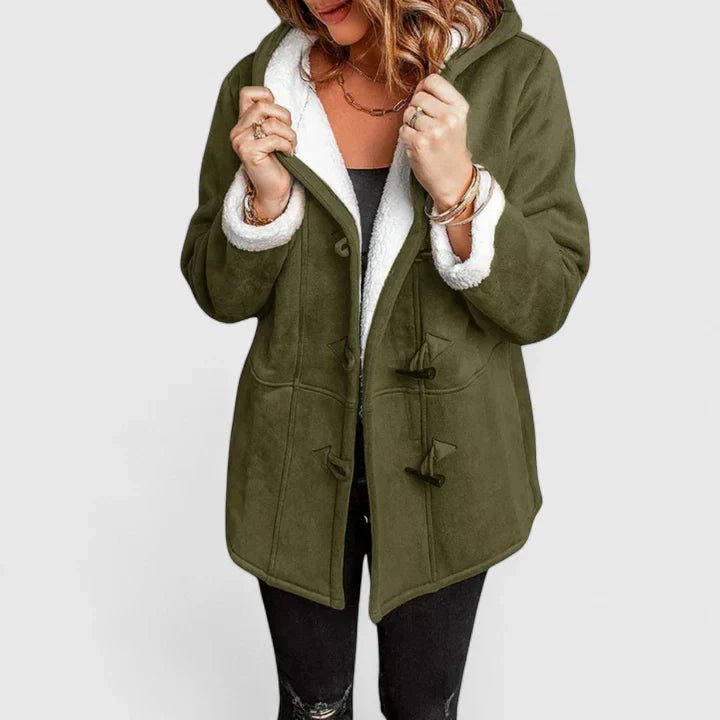 Women's Oversized Suede Duffle Winter Coat - Army Green