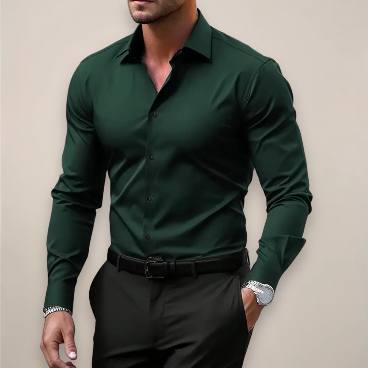 Men's Long Sleeve Slim Fit Dress Shirt - Dark Green