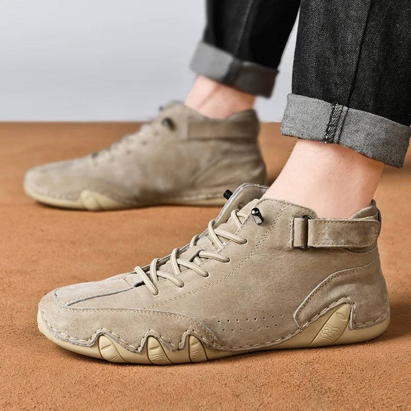 Men's Suede High-Top Trainer Boots - Khaki
