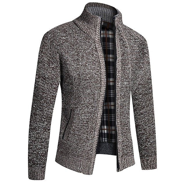 Men's Wool Zip Cardigan - Light Gray