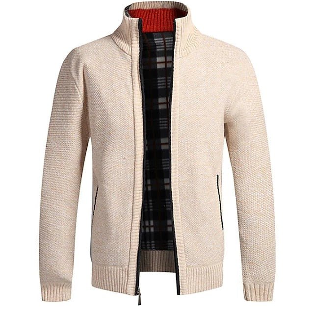 Men's Wool Zip Cardigan - Beige