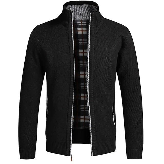 Men's Wool Zip Cardigan - Black
