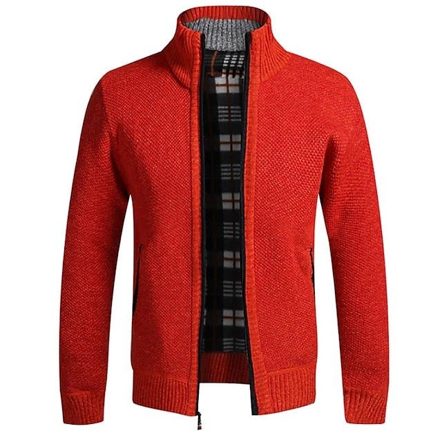 Men's Wool Zip Cardigan - Red