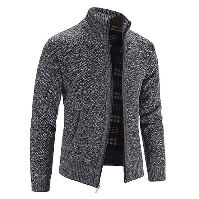 Men's Wool Zip Cardigan - Dark Gray