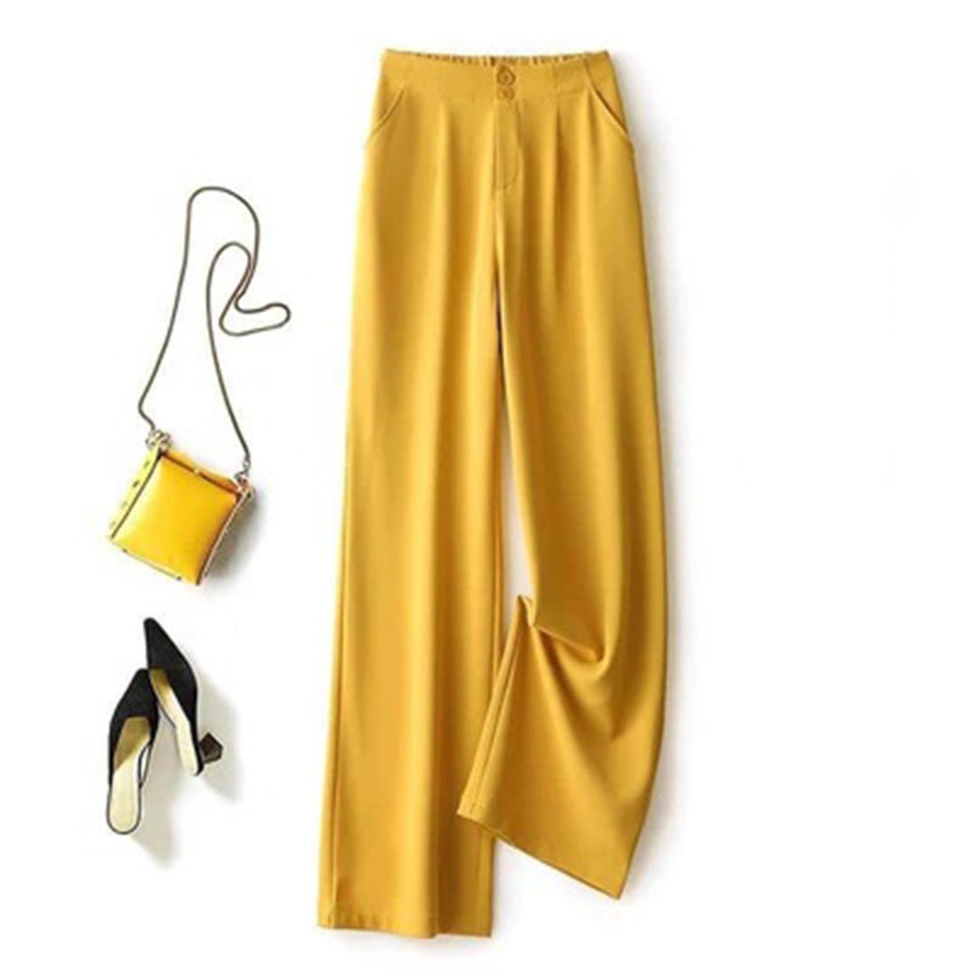 Women's High-Waisted Wide-Leg Trousers - Yellow