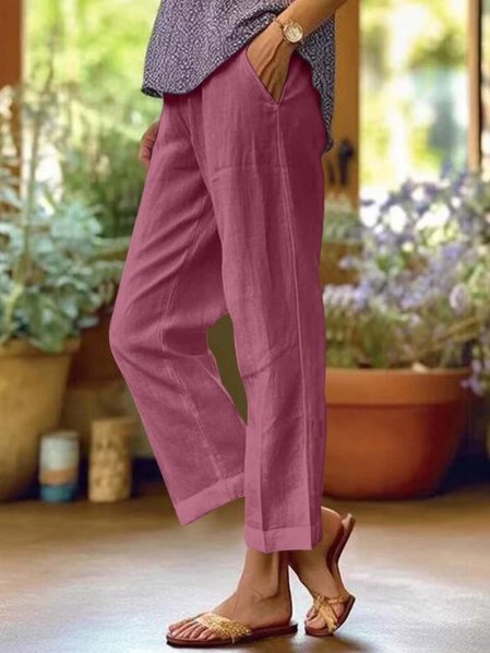 Women's Cropped Trousers - Mauve